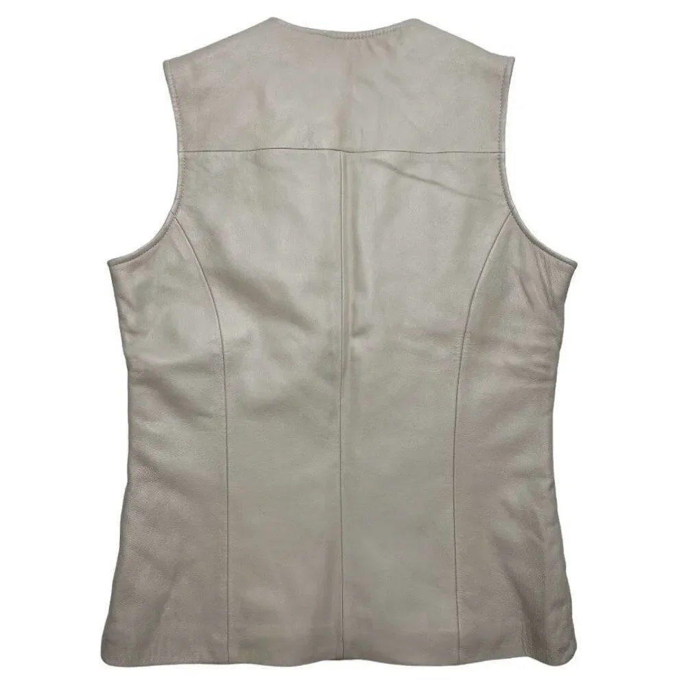 Patricia McCoy Leather Vest Jacket‎ Women's XS Cream Quilted Sleeveless Zipper